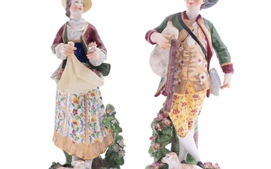 A pair of Continental porcelain figures modelled as a musici...