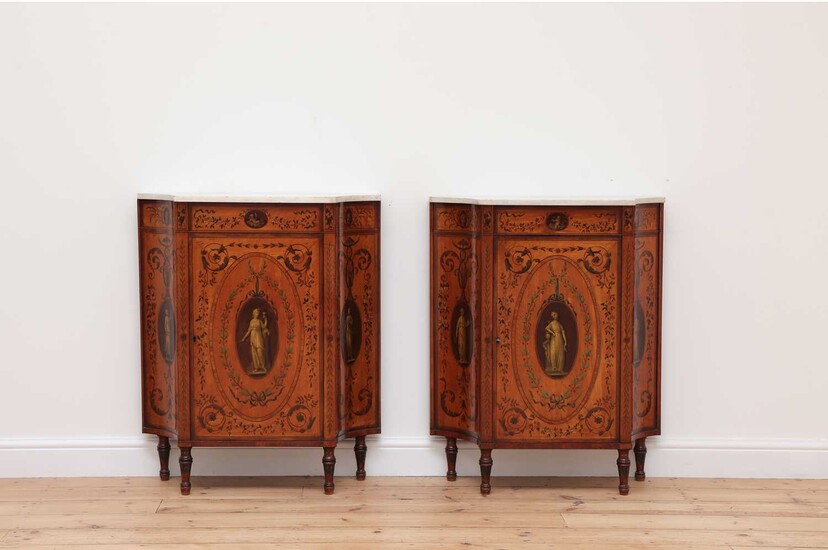 A pair of George III satinwood and crossbanded pier cabinets