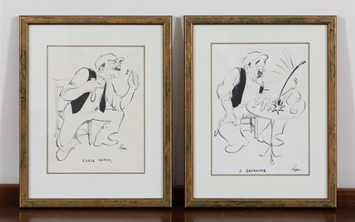 A pair of Greek prints by Papas, frame size 28...