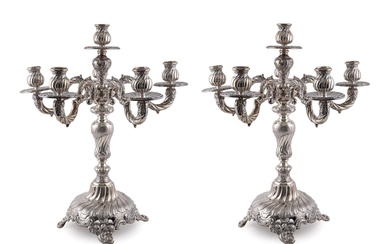 A pair of Spanish silver candelabra 20th C