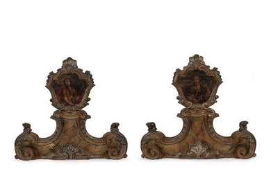 A pair of antique silvery and faux marble wood