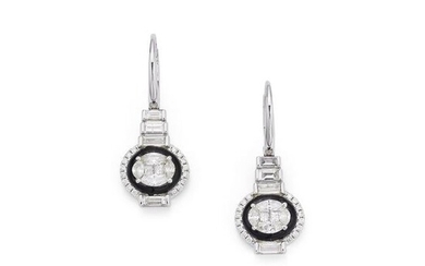 A pair of diamond and onyx earrings