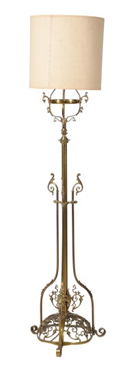 A pair of gilt metal three light girandoles in Rococo Revival style