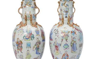 A pair of large Chinese Canton famille rose 'Wu Shuang Pu' vases...