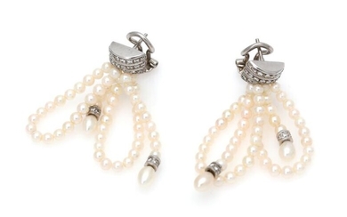 NOT SOLD. A pair of pearl and diamond ear pendants each set with numerous pearls and diamonds, mounted in 18k white gold. L. app. 5 cm. (2) – Bruun Rasmussen Auctioneers of Fine Art