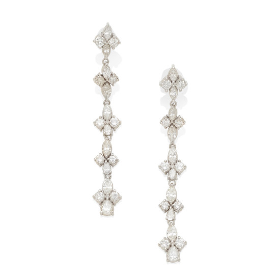 A pair of white gold and diamond drop earrings
