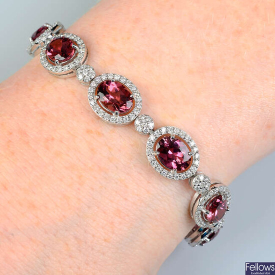 A pink tourmaline and diamond bracelet.