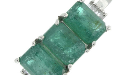 A platinum emerald and baguette-cut diamond dress ring.