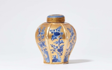 A rare Meissen porcelain tea caddy with gold ground