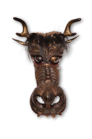 A rare lacquered-leather horse mask