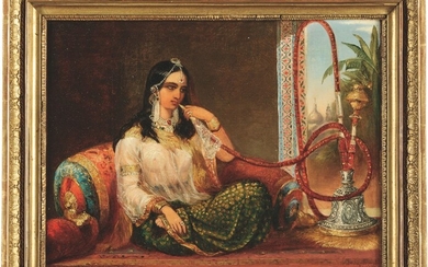 ENTOURAGE DE JAN-BAPTISTE HUYSMANS (1826-1906), Jeune femme allongée fumant un narguilé