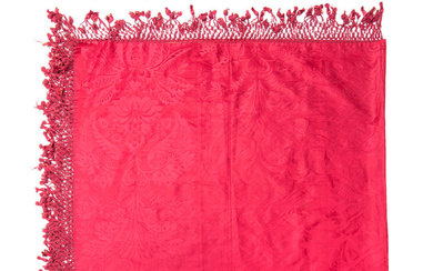 A red silk damask coverlet 19th century, French