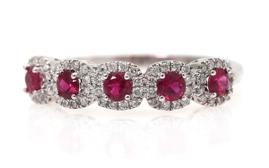 NOT SOLD. A ruby and diamond ring set with five rubies encircled by numerous diamonds, mounted in 18k white gold. Size 53.5. – Bruun Rasmussen Auctioneers of Fine Art