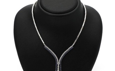 SOLD. A sapphire and diamond necklace set with numerous circular-cut sapphires and brilliant-cut diamonds, mounted in 18k white gold. L. app. 46 cm. Weight 34 gr. – Bruun Rasmussen Auctioneers of Fine Art