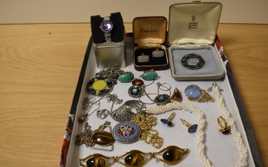 A selection of costume jewellery including cufflinks of various design, necklaces including