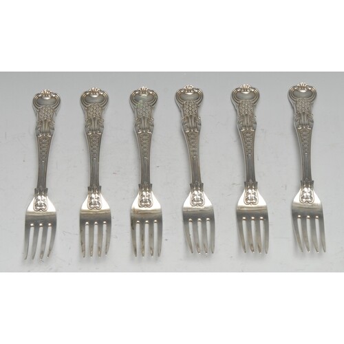 A set of six Victorian silver Coburg pattern dessert forks, ...