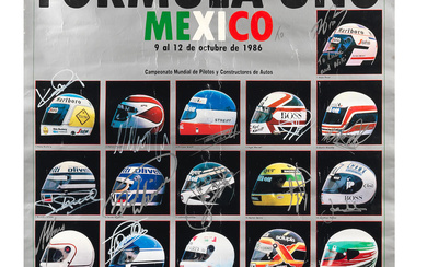 A signed 1986 Formula 1 Mexico Grand prix poster