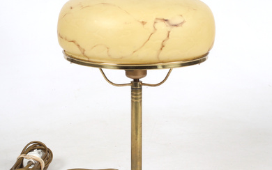 A table lamp, strindberg model, glass, brass. 20th century.