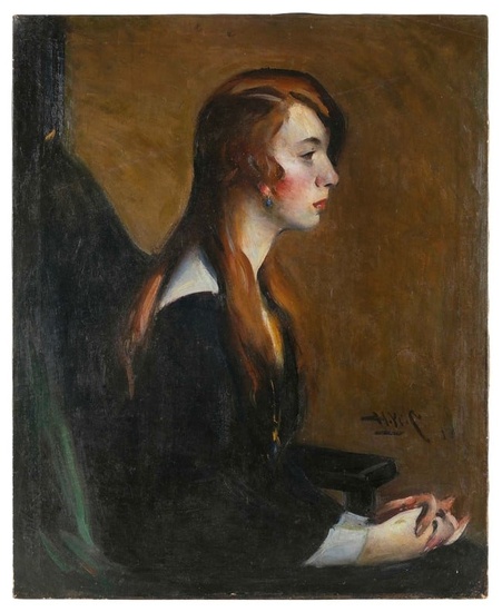 AMERICAN SCHOOL (20th Century,), Profile portrait of a seated woman., Oil on canvas, 32" x 26".