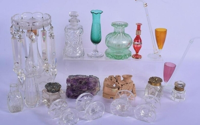 AN ANTIQUE GLASS TABLE LUSTRE together with inkwells