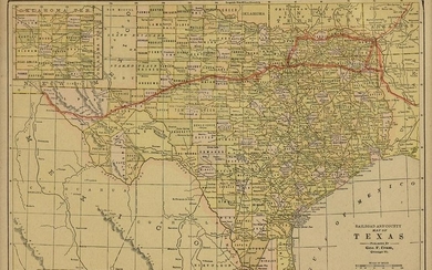 AN ANTIQUE MAP, "Railroad and County Map of Texas,"
