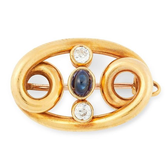 AN ANTIQUE SAPPHIRE AND DIAMOND BROOCH in yellow gold