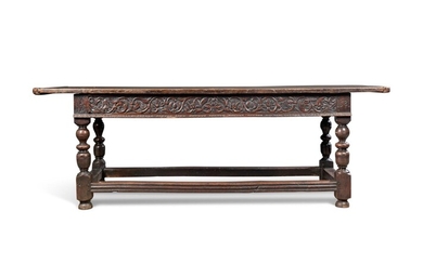 AN ENGLISH OAK REFECTORY TABLE, CONSTRUCTED FROM 17TH CENTURY AND LATER ELEMENTS