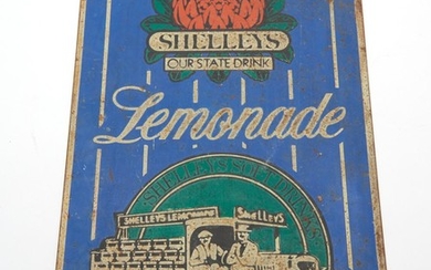 AN ORIGINAL SHELLEYS LEMONADE TIN SIGN FROM THE 1940S, 45 CM HIGH, 30 CM WIDE