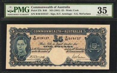 AUSTRALIA. Commonwealth of Australia. 5 Pounds, ND (1941). P-27b. PMG Choice Very Fine 35.