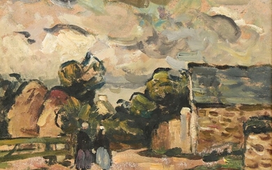 Abel BERTRAM (1871-1954) "Two farm girls" hsp sbd 21x25