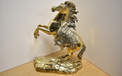 After Guillaume Coustou (1743-1745) a large 20th century cast-brass Marley Horse figure, modelled