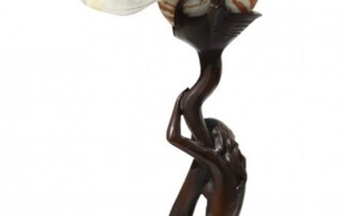 After Gustave Gurschner, Bronze & Nautilus Shell Lamp