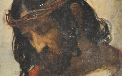Alfons Siber (Schwaz 1860 – Hall in Tirol 1919) Testa di Cristo;Olio su tela,...