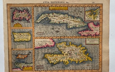 Americ, Map - Middle America / Cuba / Puerto Rico / Hispaniola and Jamaica; G. Mercator/ J. Hondius/ J. Cloppenburgh - Cuba Insula; Hispaniola Insula; Insula Jamaica; Ins. S. Ioannis; I.S. Margareta Cum Confiniis - 1621-1650