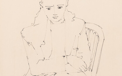 American School (20th Century) Seated Woman Signed 'Lecontt 49' lower right, ink and pencil on paper, matted and framed. sight 14 3/4 x 11 1/4 in. (37.4 x 28.7 cm)