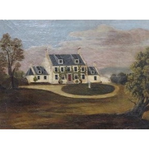 American school 19th C, study of a country house in garden l...