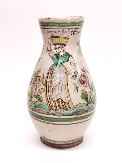 An 18th century handpainted Austro-German jug, H. 23cm.