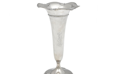 An American sterling silver trumpet vase