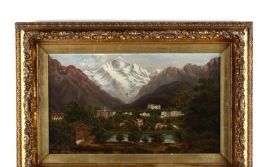 An Antique Mountain Landscape Painting with Buildlings