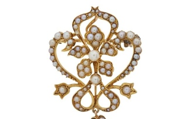 An Edwardian gold pearl openwork pendant