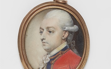 An English portrait miniature of a gentleman in red uniform
