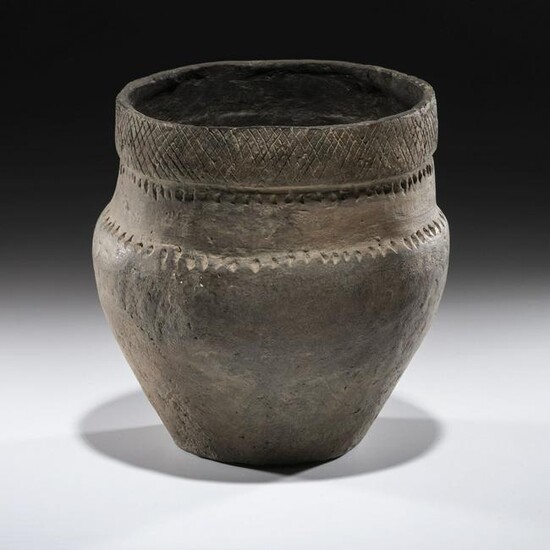 An Incised Hopewell Pottery Jar, 7-3/4 x 7-1/4 in.