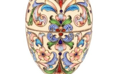 An Unusual Russian Enameled Silver Convertible Egg-Form