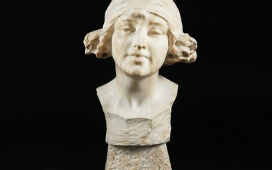 An alabaster bust of smiling young gilr