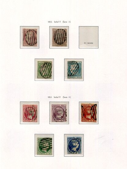 An album of Spain stamps in a Lighthouse album used, from 1850-1950, 1851 to 10r green, 1852 to 6r b
