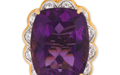 An amethyst, diamond and eighteen karat gold ring