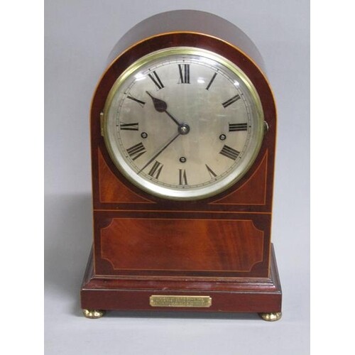 An early 20c English chiming bracket clock, the three train ...
