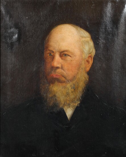 An early 20th century oil on canvas portrait, featuring a distinguished bearded gentleman