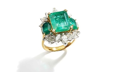 An emerald and diamond dress ring, by Eric N Smith