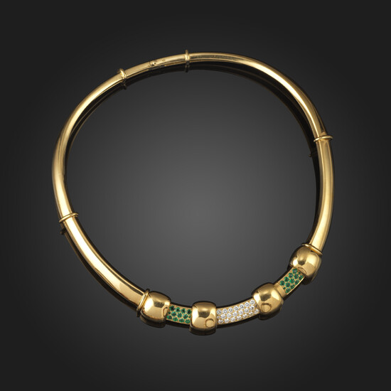 An emerald and diamond-set gold collar necklace by Boivin